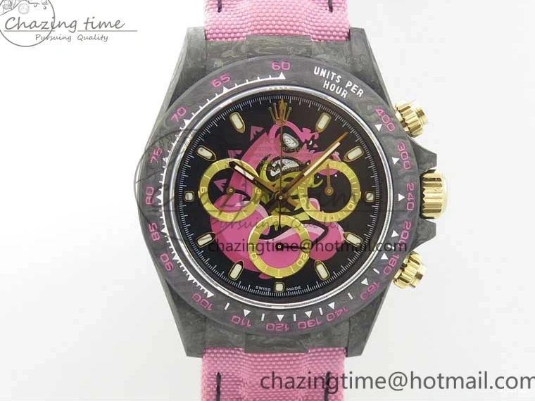 MiroTime 0326 Daytona DIW Carbon V2 WWF Best Edition Black Pink Dial On Pink Nylon Strap A Reliable 3113